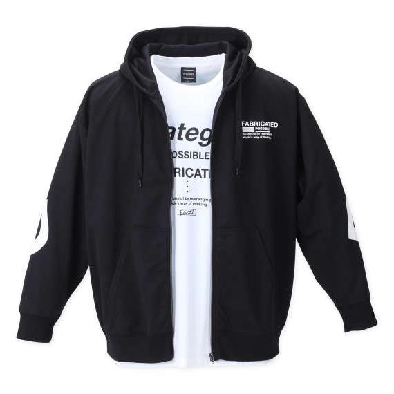 大きいサイズ メンズ BEAUMERE ダンボールフルジップパーカー+半袖Tシャツ ブラック×ホワイ...
