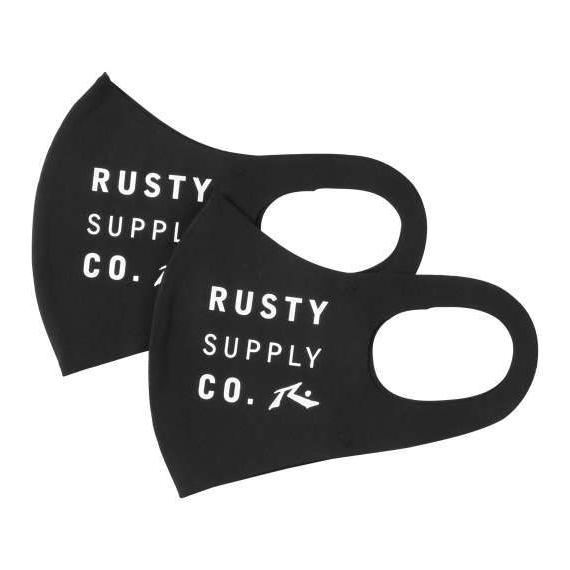 マスク大きいサイズ  RUSTY 大きめサイズ接触冷感・UVカットマスク(2枚セット) ブラック