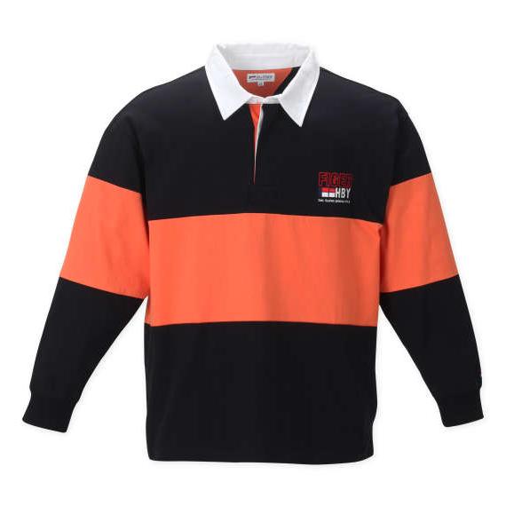 大きいサイズ メンズ H by FIGER 切替長袖ラガーシャツ ブラック×オレンジ