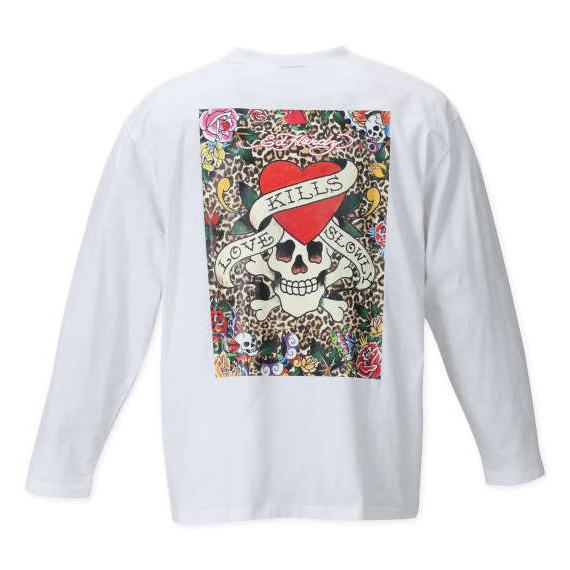 大きいサイズ メンズ Ed Hardy 天竺プリント長袖Tシャツ オフホワイト