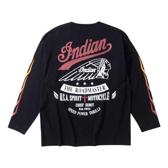 大きいサイズ メンズ INDIAN MOTOCYCLE 天竺プリント長袖Tシャツ ブラック