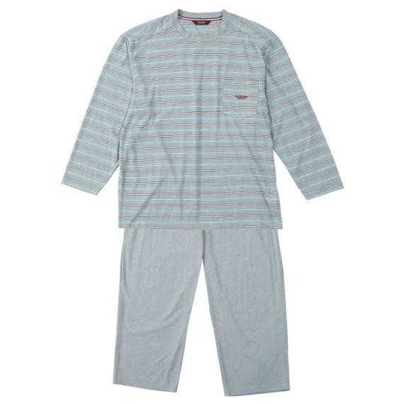 大きいサイズ メンズ marie claire homme 天竺ボーダーTシャツセット ライトグレー