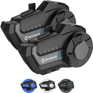 バイク用インカム, Moman H2 Pro 2台セット 1000m通信可能距離 2人同時通話 DSP&CVC機能搭載 音楽再生 IP65防水 音声アシスタント 日本語/英語ガイダンス音