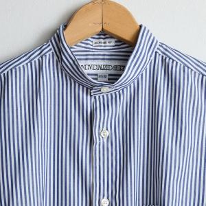 INDIVIDUALIZED SHIRT インディヴィデュアライズドシャツ   別注バンドカラーシャツ　BENGAL STRIPES　ブルー　ビッグサイズ　大きいサイズ　大きなサイズ｜bigtaffy