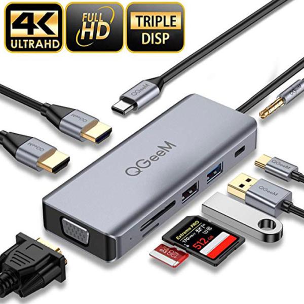 USB 9in1 ハブ USB3.0 変換アダプター VGA Type C 4K ダブルHDMI V...