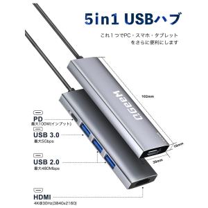 5in1 ハブ USB Type-C USB-...の詳細画像4