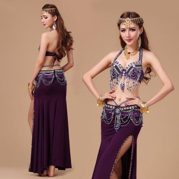 ベリーダンス衣装 セットアップ  アラビア風  上下セット 3点セット ビーズ玉付き ブラトップ ヒ...