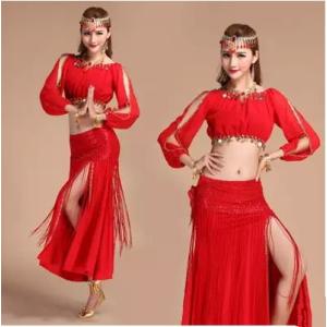 ベリーダンス衣装トップス スカート ヒップスカーフ　レッスン着 ステージ衣装 イェロー　パープル　ブ...