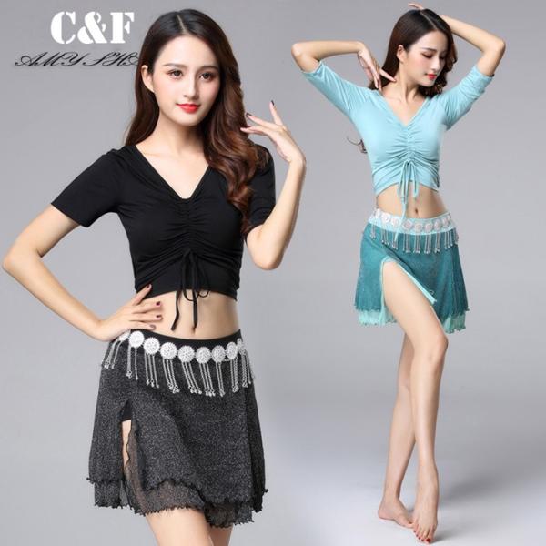 ベリーダンスセット M-XL 選べる袖丈 社交ダンス ベリーダンス衣装 五分袖 半袖 ダンス衣装 3...