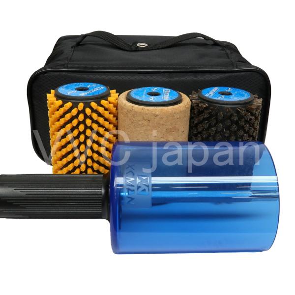 スノーボード（スキー）ワックス掛けブラシ　回転ブラシセット ベアリング入りハンドル ブラシ３個セット...