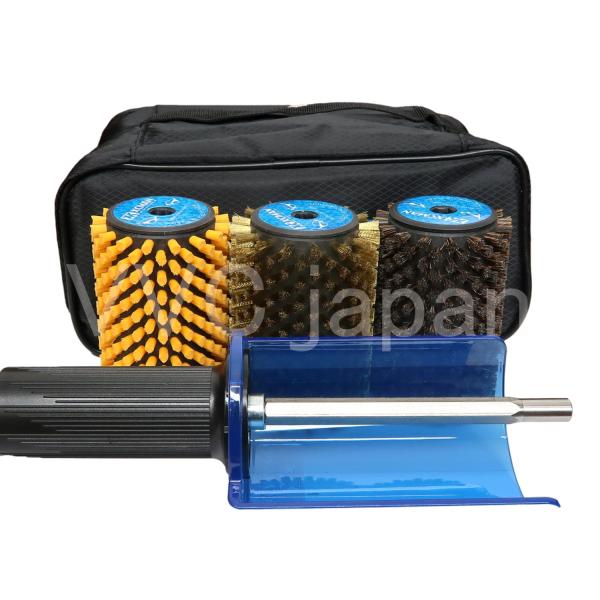 スノーボード（スキー）ワックス掛けブラシ　回転ブラシセット ベアリング入りハンドル ブラシ３個セット...