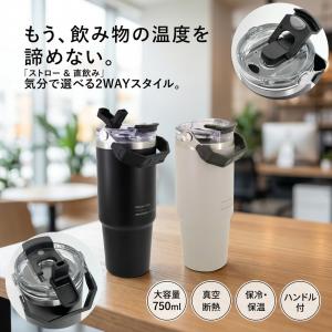 タンブラー ストロー付き 750ml 蓋付き 真空断熱 ステンレス 2way 保温 保冷 コーヒー 直飲み 水筒 大容量 持ち運び ハンドル付き こぼれない おしゃれ