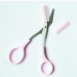 売り切りセール☆彡★★★★★★綺麗な眉は美人の証』 マユハサミとクシが一体になった！クシ付きマユハサミ ピンク