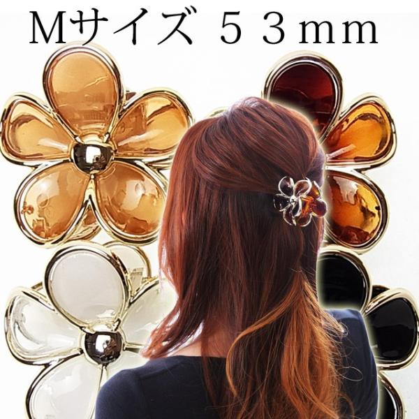 バンスクリップ ゴールドエッジのフラワー Ｍ ラウンドタイプ　 ヘアアクセサリー
