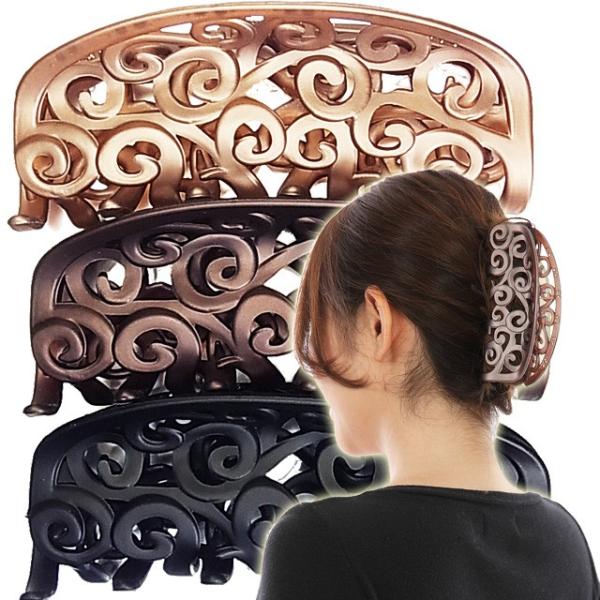 バンスクリップ 大きめ がっつり とまる XL 軽くて使いやすい アラベスクに ラインストーン ヘア...