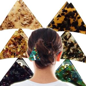 ブラウン水玉柄 布製三角バンスクリップ 韓国ヘアアクセ柄 ヘアクリップ/三角クリップ バンスクリップ k150☆ベージュ/ターコイズ