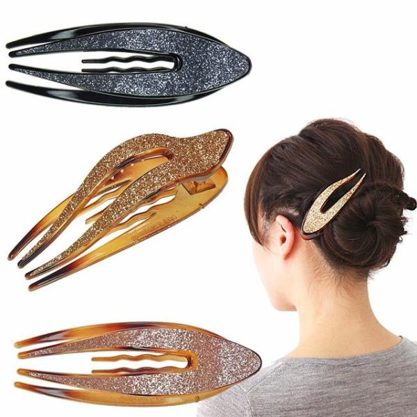 サイドバンス クリップ  横型 シャープなツバメ型 キラキラ グリッター ヘアアクセサリー