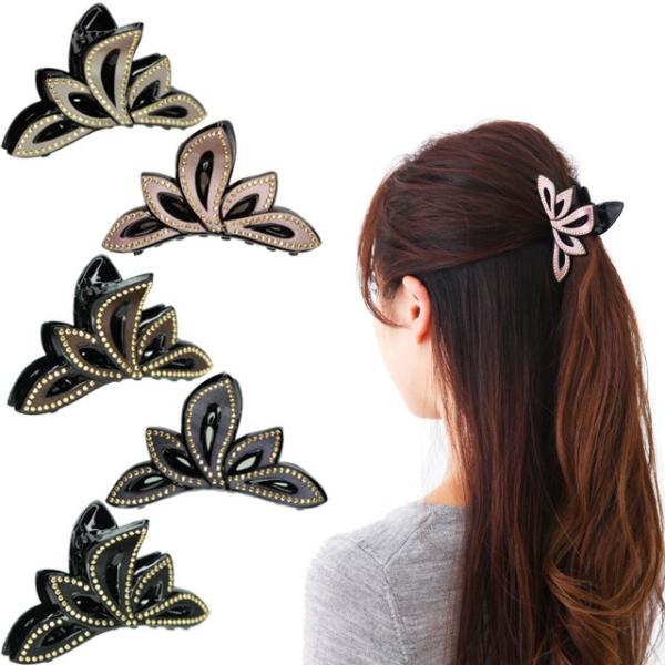 バンスクリップ Ｍサイズ 軽やかシャープなピークス つややかなサテン張り ヘアアクセサリー