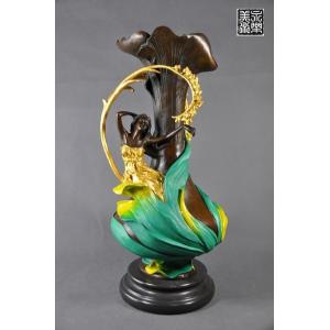 送料無料仏教美術大型水月観音菩薩像細工銅製44cm インテリア家具