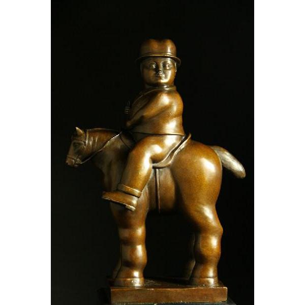 送料無料大型重量ブロンズ像　太い馬に乗る男子　38cm　大名品　インテリア家具　置物　彫刻　銅像　彫...