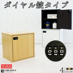 完成品 ダイヤル錠付き 収納ボックス キューブボックスα / 木製 扉付き ロッカー