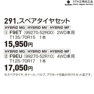 FF21S系イグニス 291.スペアタイヤセット F9EU 4WD車用 99270-52R10 IGNIS SUZUKI｜bikebuhin