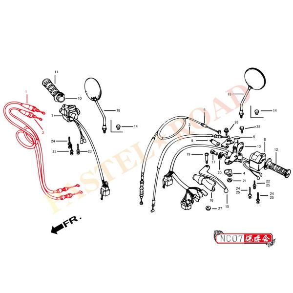 パステルロード 14002-1 純正復刻アクセルワイヤーセット CBX400F パーツ 復刻部品