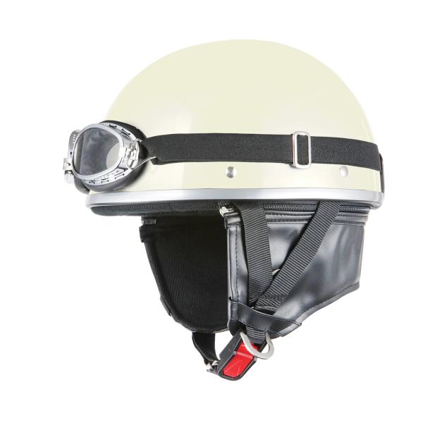 ヘルメット ビンテージ ゴーグル付き アイボリー 新品 半キャップ・半ヘル バイクパーツセンター