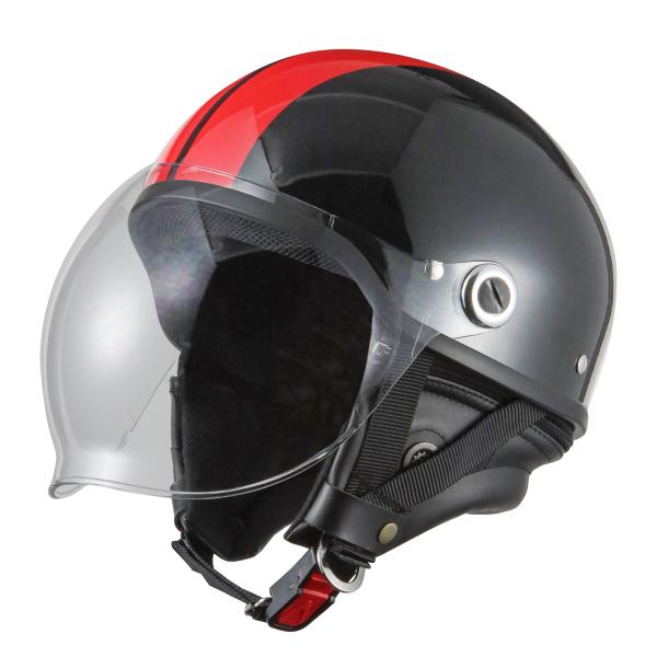 バイクヘルメット ポリスヘルメット ストリートハーフ 半帽ヘルメット ブラック/レッド フリーサイズ...