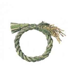 シメ縄リース稲穂付　径15cm