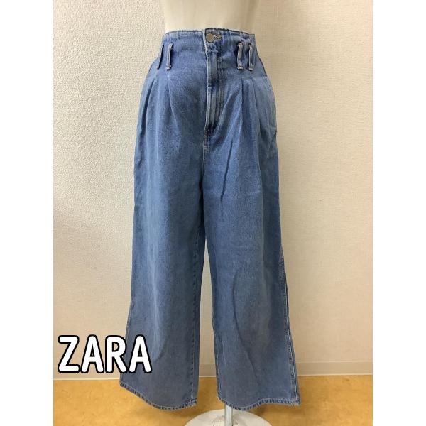 ザラ (ZARA)　色落ちブルーデニム ワイドパンツ サイズEUR36