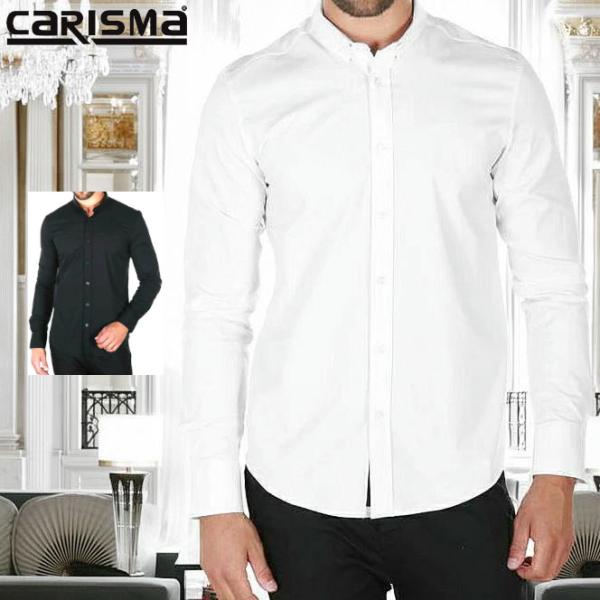 ボタンダウン 長袖シャツ 無地 ストレッチ メンズ 黒/白 Ｍ〜XXL 大きいサイズ きれいめ 着こ...