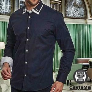 ボタンダウン ２枚襟 長袖シャツ メンズ　白紺 きれいめ着こなし　無地×小柄　伸びる　ストレッチコッ...