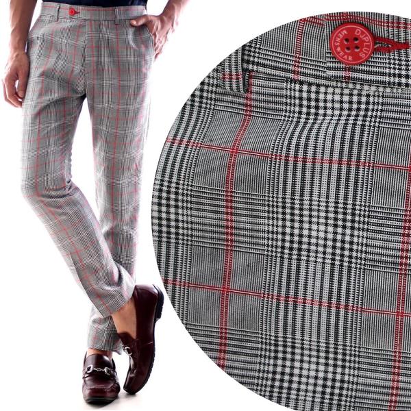 スラックス スキニー パンツ スリム 細身 タイト 春/夏/秋/冬 グレー グレンチェック風 チェッ...