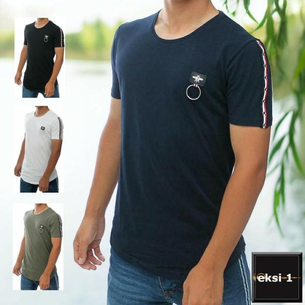 Ｔシャツ 半袖 袖ライン 胸リング メンズ S~XL 大きいサイズも入荷 白/黒/紺/カーキ　メール...