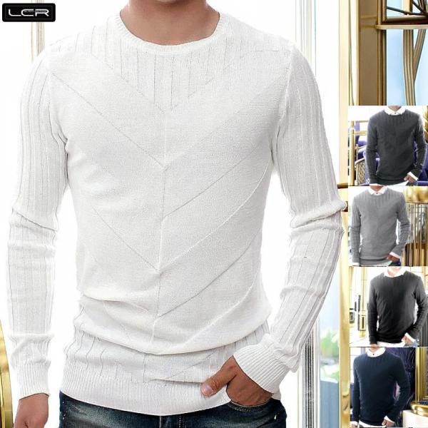 クルーネックニット　薄手のニット セーター メンズ Vモチーフ　薄地 コットン ニット 春/秋/冬 ...