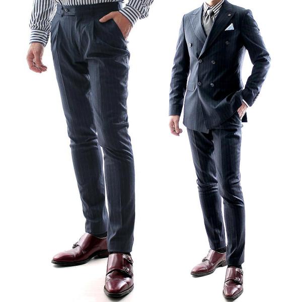 スラックス スキニー タイト 細身 かすれ ピン ストライプ メンズ 紺 ジャケパン 春/秋/冬 大...
