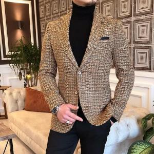 ツイード ジャケット テーラードジャケット ブレザー 茶/メンズ タイト/スリムフィット ジャケパン 秋/冬 大きいサイズも入荷 ビジネスジャケット