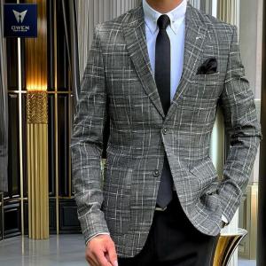 ❷オーダーサロン　ネイビー チェック柄ダブルブレストジャケット　イタリアンウール ➁オーダーサロン ネイビー チェック柄ダブルブレストジャケット