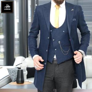 チェスターコート メンズ スリム 冬 チェック ウール エンジ ボルドー