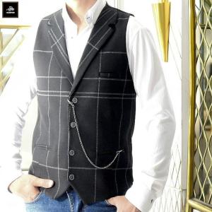 ジレ ベスト 前開き 襟付き グレー 大きいサイズ 秋冬 ジャケパン