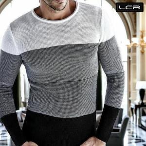 Vネック セーター ニット メンズ オフ白/幾何学模様 : BIN-1 LIMITED