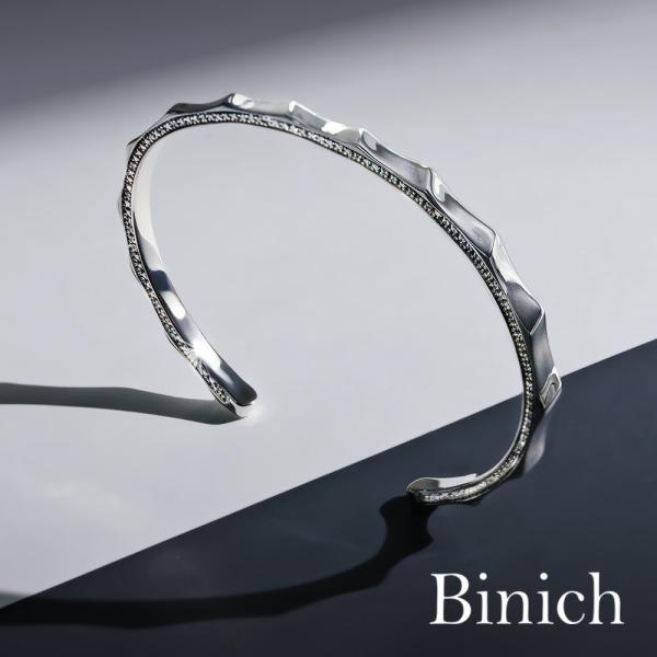 ブレスレット メンズ シルバー925 細め ウェーブバングル サイドジルコニア 槌目 波 シンプル ...