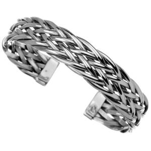 Binich ブレスレット メンズ バングル シルバー925 シンプル 彫刻 太め
