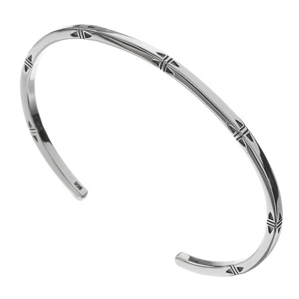 ブレスレット メンズ スクエア バングル シルバー925 インディアンジュエリー系 ネイティブ柄 細...