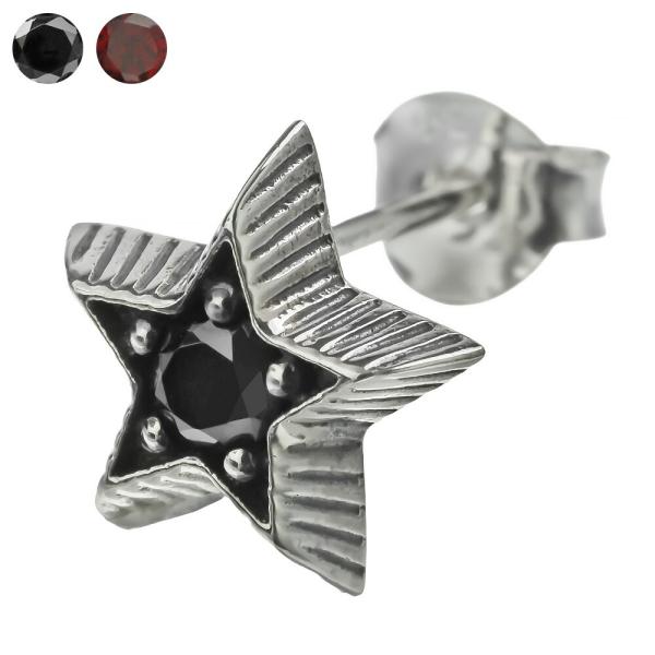 星 スター ガーネット ブラックジルコニア ピアス メンズ　レディース シルバー925 片耳用 星型...