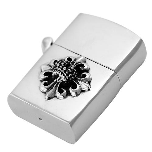 オイルライター シルバー925 クラウン 王冠 クロス 十字架 百合の紋章 フレア おしゃれ 彫刻 ...