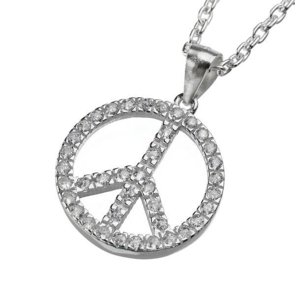 ピースマーク ネックレス シルバー925 ピースサイン PEACE 平和 ストリートファッション B...