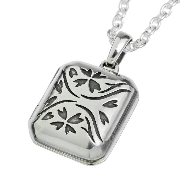 桜模様 写真入れ ネックレス メンズ ロケットペンダント アズキチェーンセット シルバー925 アク...