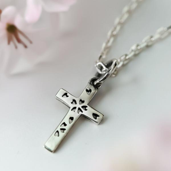 桜 クロス ネックレス 十字架 ペンダント シルバー925 メンズ レディース 小ぶり サクラ 和柄...